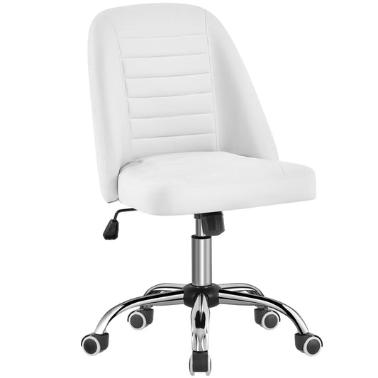 Topeakmart Faux Leather Mid Back Desk Chair with Wheels for Home Office, White