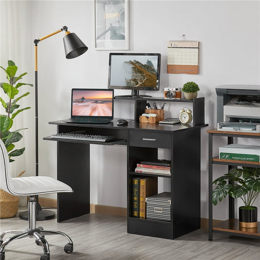 Topeakmart Home Office Computer Desk Laptop Table with Drawers Storage Shelf Keyboard Tray Black