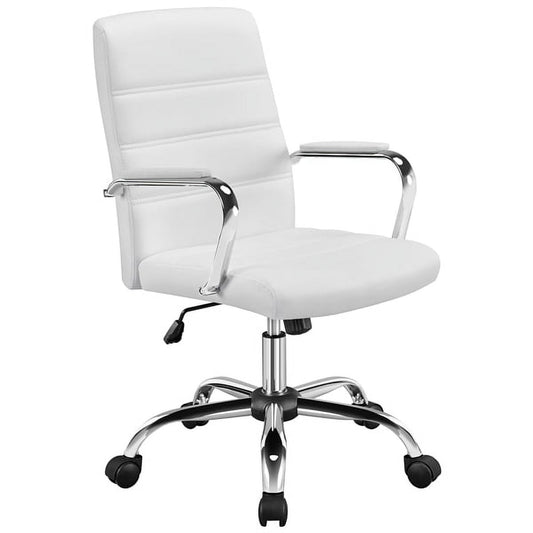 Topeakmart Mid-Back PU Leather Office Chair Adjustable with Arms White