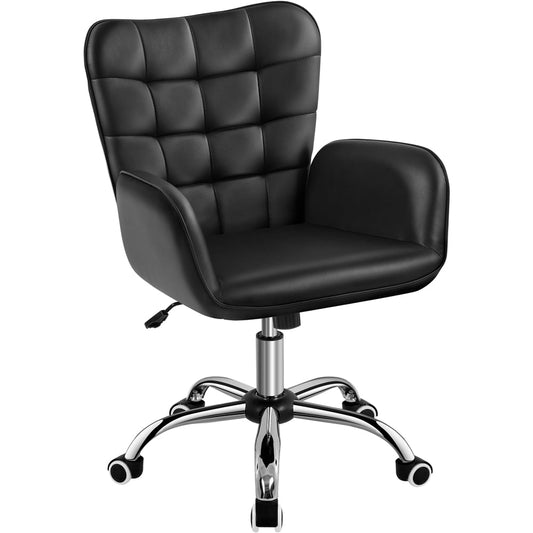 Topeakmart Modern Faux Leather Desk Chair with Padded Armrests for Home Office, Black