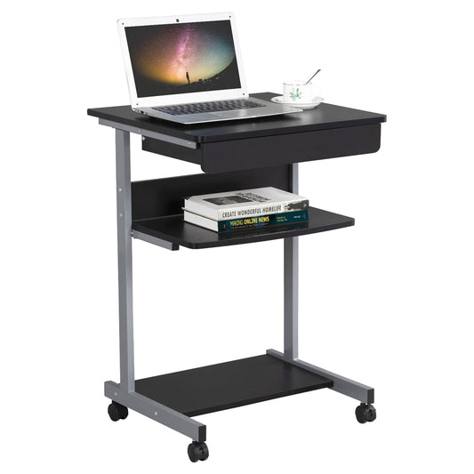 Topeakmart Rolling Laptop Computer Desk Table with Drawer and Shelf on Wheels, Black