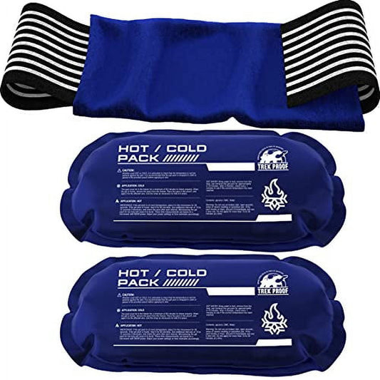 TrekProof Ice Pack (3-Piece Set) – Reusable Hot and Cold Therapy Gel Wrap Support Injury Recovery, Alleviate Joint and Muscle Pain (3 Piece Set - Large)