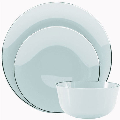 Crown Display™ 60 Pack Combo Premium Disposable Plastic Dinner Set - Classic Sage with Silver Rim