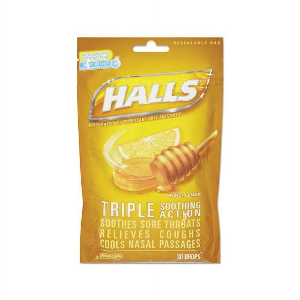 Triple Action Cough Drops Honey-Lemon, 30/Bag, 12 Bags/Box