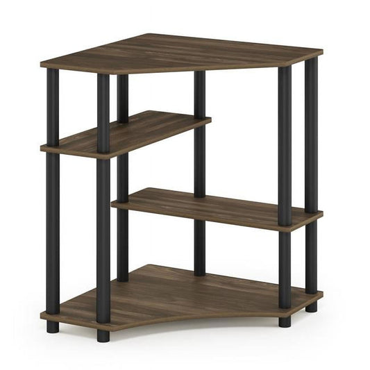 Turn-N-Tube Space Saving Corner Desk with Shelves, Columbia Walnut & Black