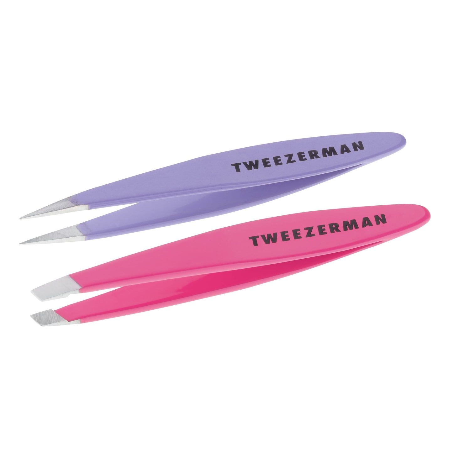 Tweezerman Mini Oval Slant And Point Tweezer Combo, Purple Pink