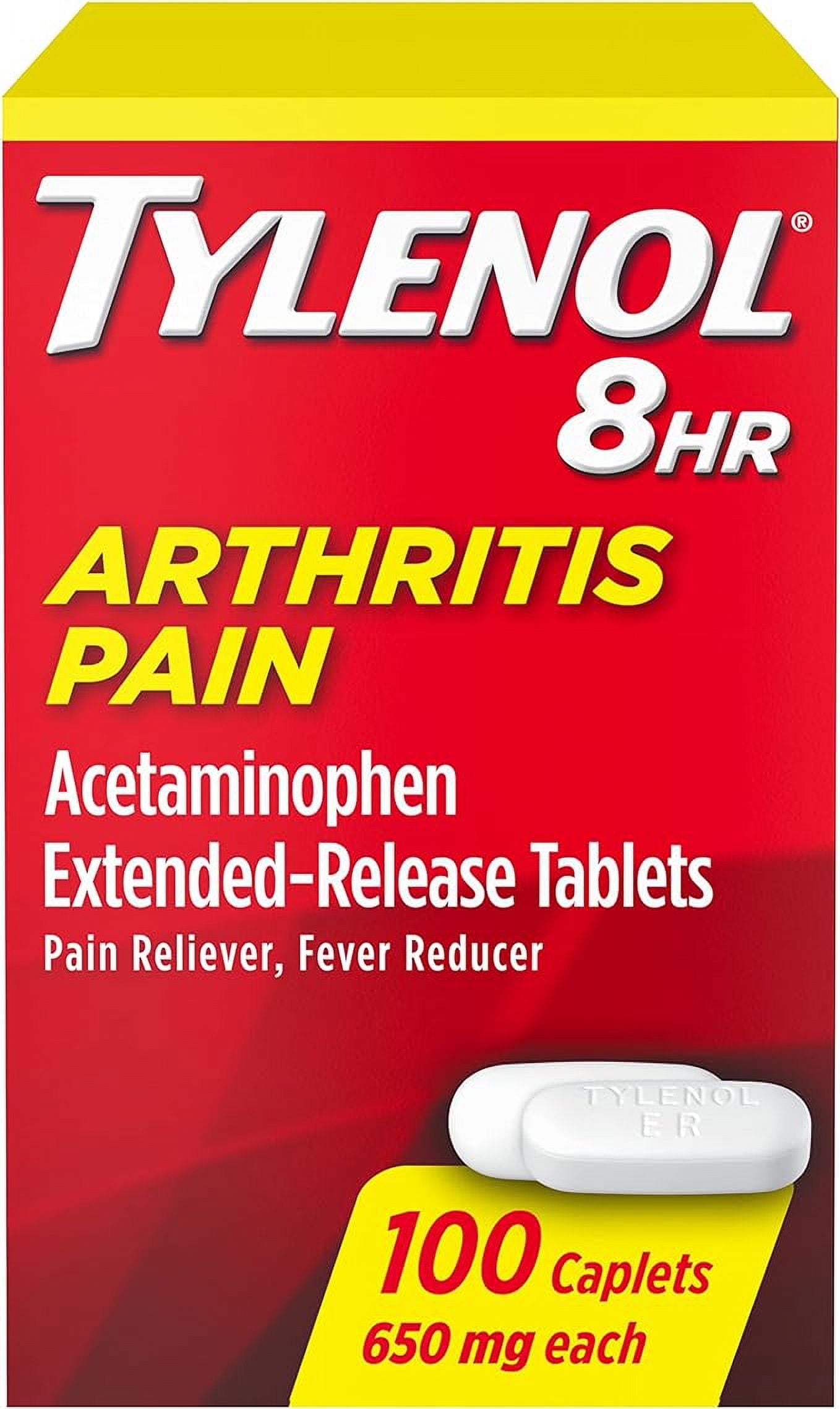 Tylenol 8HR Arthritis Pain Relief Caplets, 650 mg Acetaminophen Pain Relief Pills for Minor Arthritis Pain & Joint Pain, Fever Reducer, Oral Pain Reliever for Joint Pain; 100 ct.; Pack of 1