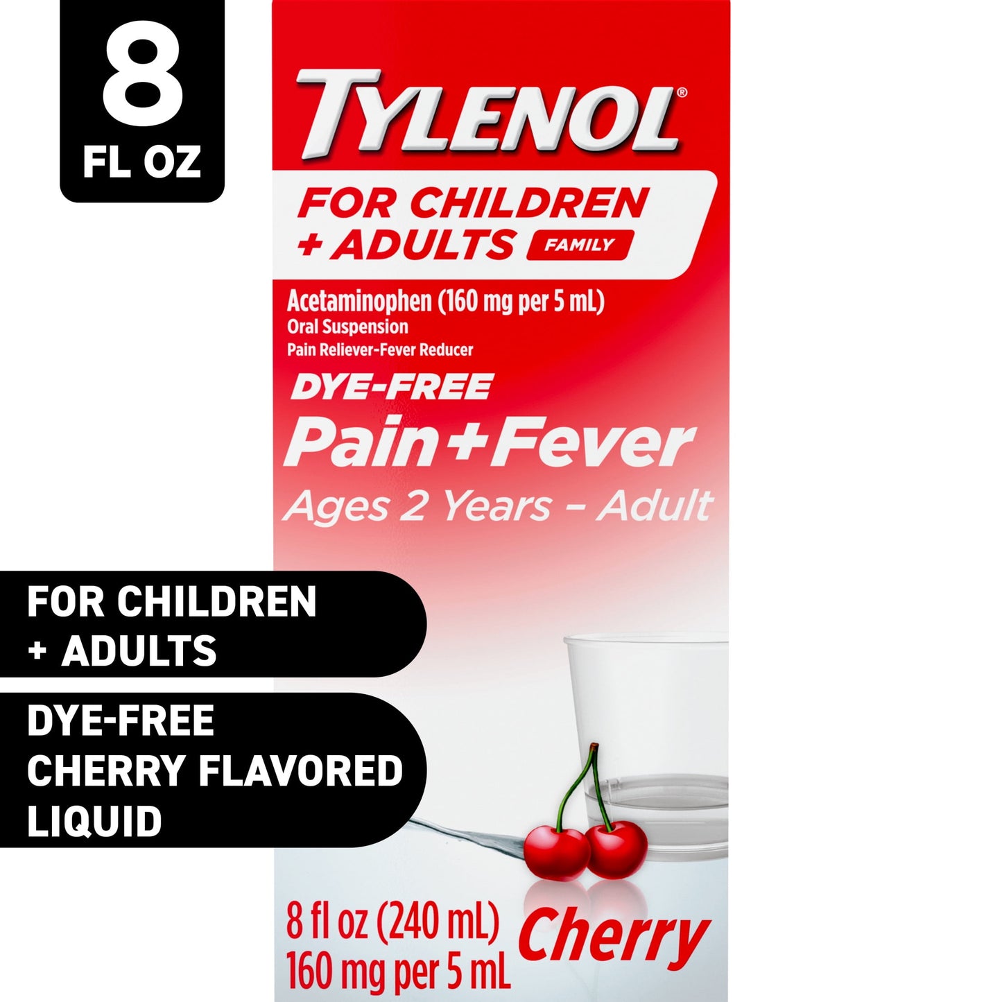 Tylenol Child & Adult Oral Suspension, Pain & Fever, Cherry, 8 fl. oz