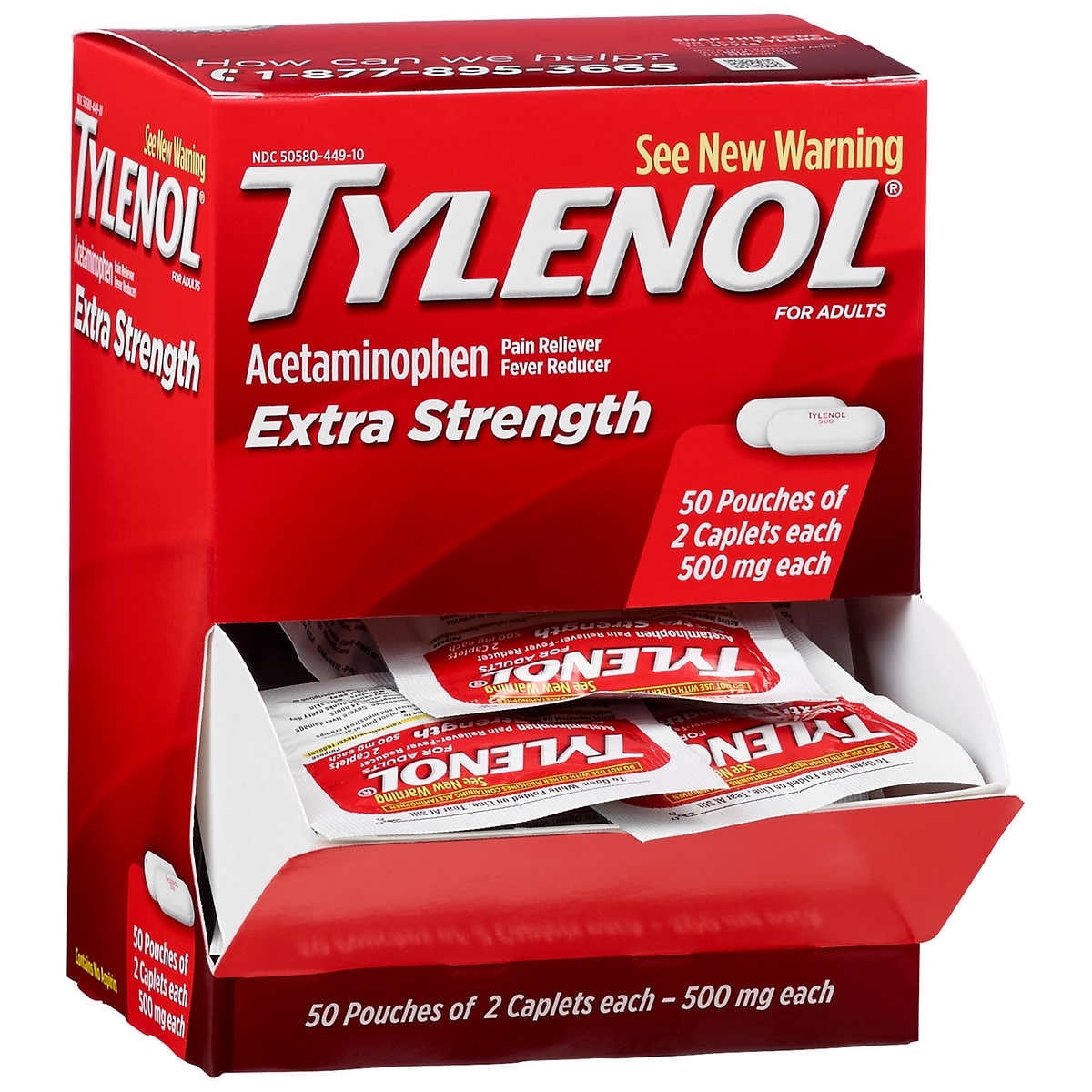 Tylenol Extra Strength Acetaminophen Caplets, Dispenser Pack, 2 Caplets, 50 ct