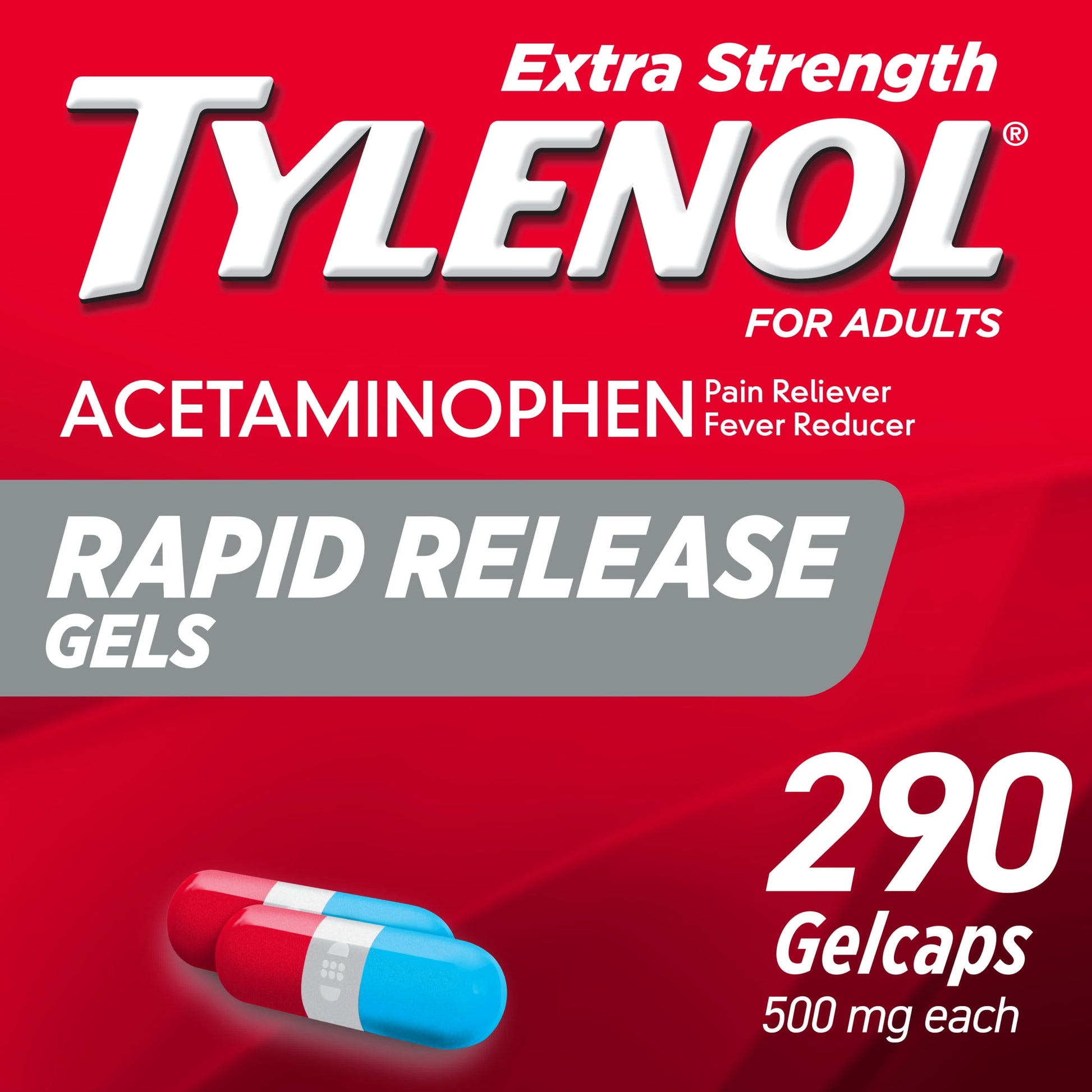 Tylenol Extra Strength Acetaminophen Rapid Release Gels, 290 Ct