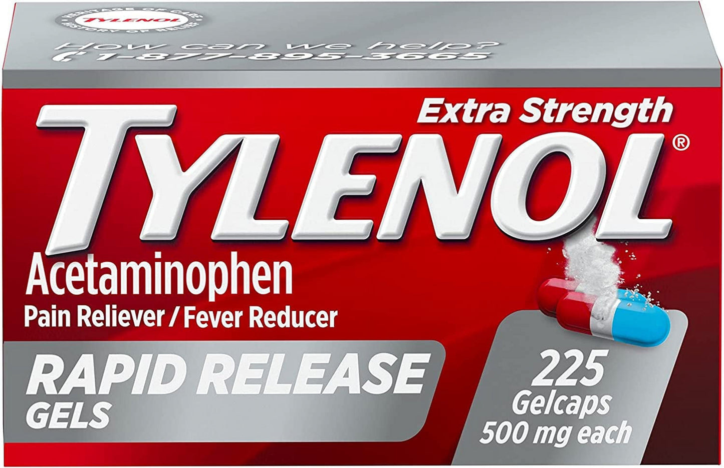 Tylenol Extra Strength Acetaminophen Rapid Release Gels, Pain Reliever & Fever Reducer Medicine, Gelcaps with Laser-Drilled Holes, 500 mg Acetaminophen, 225 ct(Packaging May Vary)