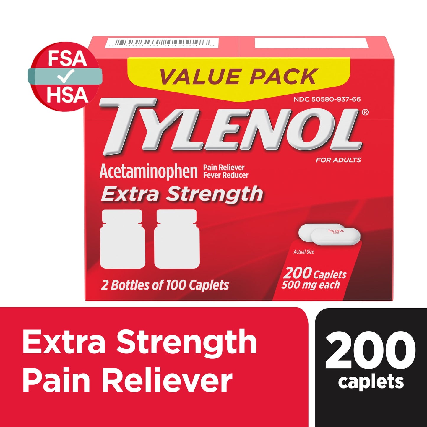 Tylenol Extra Strength Caplets with 500 mg Acetaminophen, 200 Ct