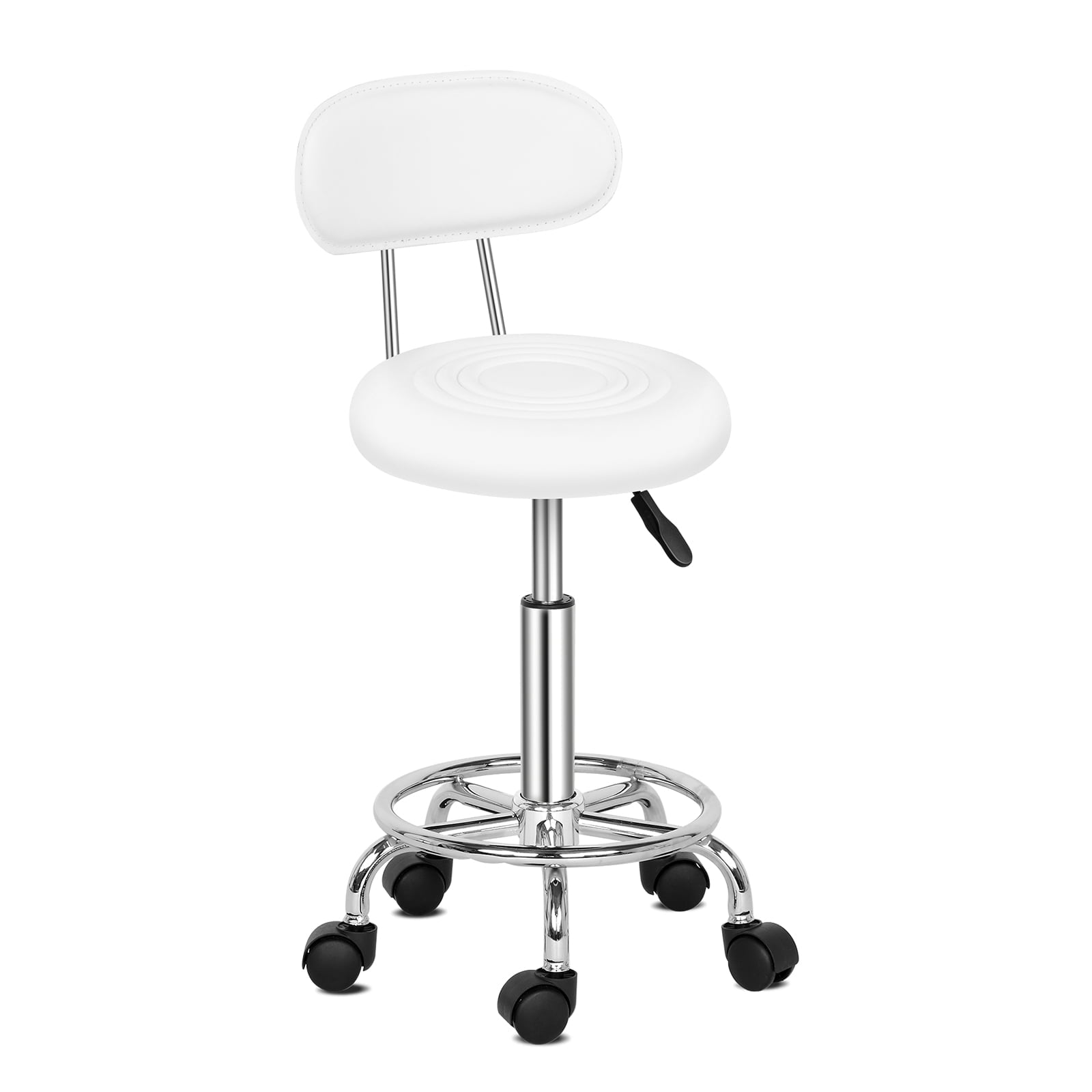 UBesGoo Adjustable Hydraulic Swivel Bar Salon Stool Stripe Backrest Chair, White