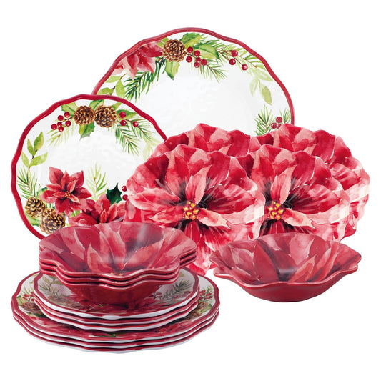 UPware 16-Piece Poinsettias Melamine Dinnerware Set