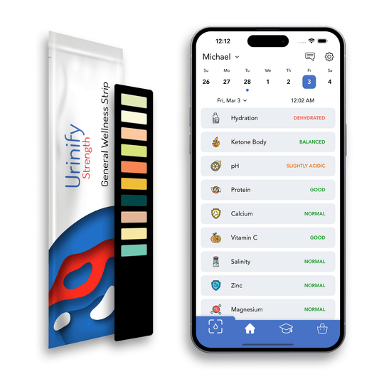 URINIFY Strength Urine Test Strips and Mobile App for Keto Strips Urine Test, HydrationCare Test, Metabolism Test, pH, Vitamin C, urinalysis Test Strips