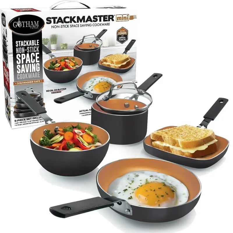 Ultimate Space-Saving Solution: Mini Stackable Pots and Pans Set - Your Essential Nonstick Cookware Collection