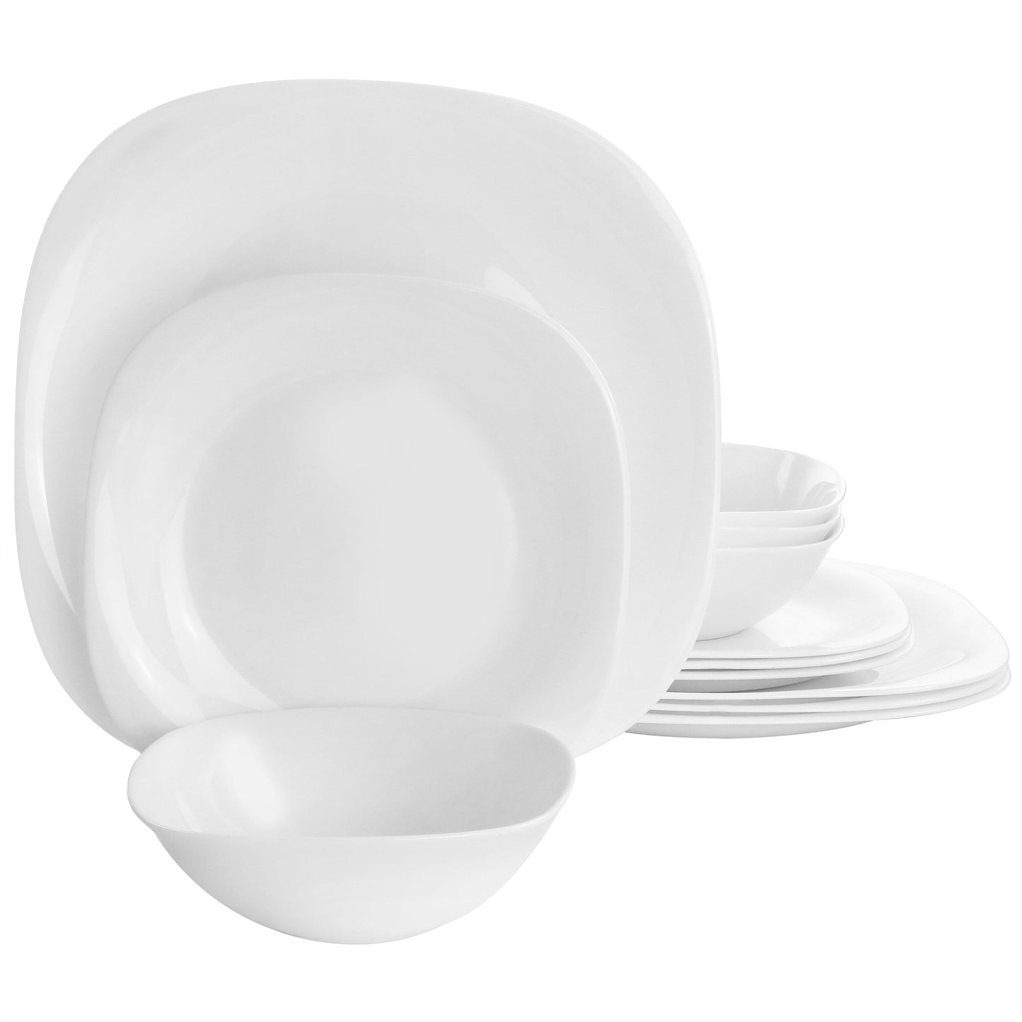 Ultra Plazza 12 Piece Tempered Opal Glass Dinnerware Set in White