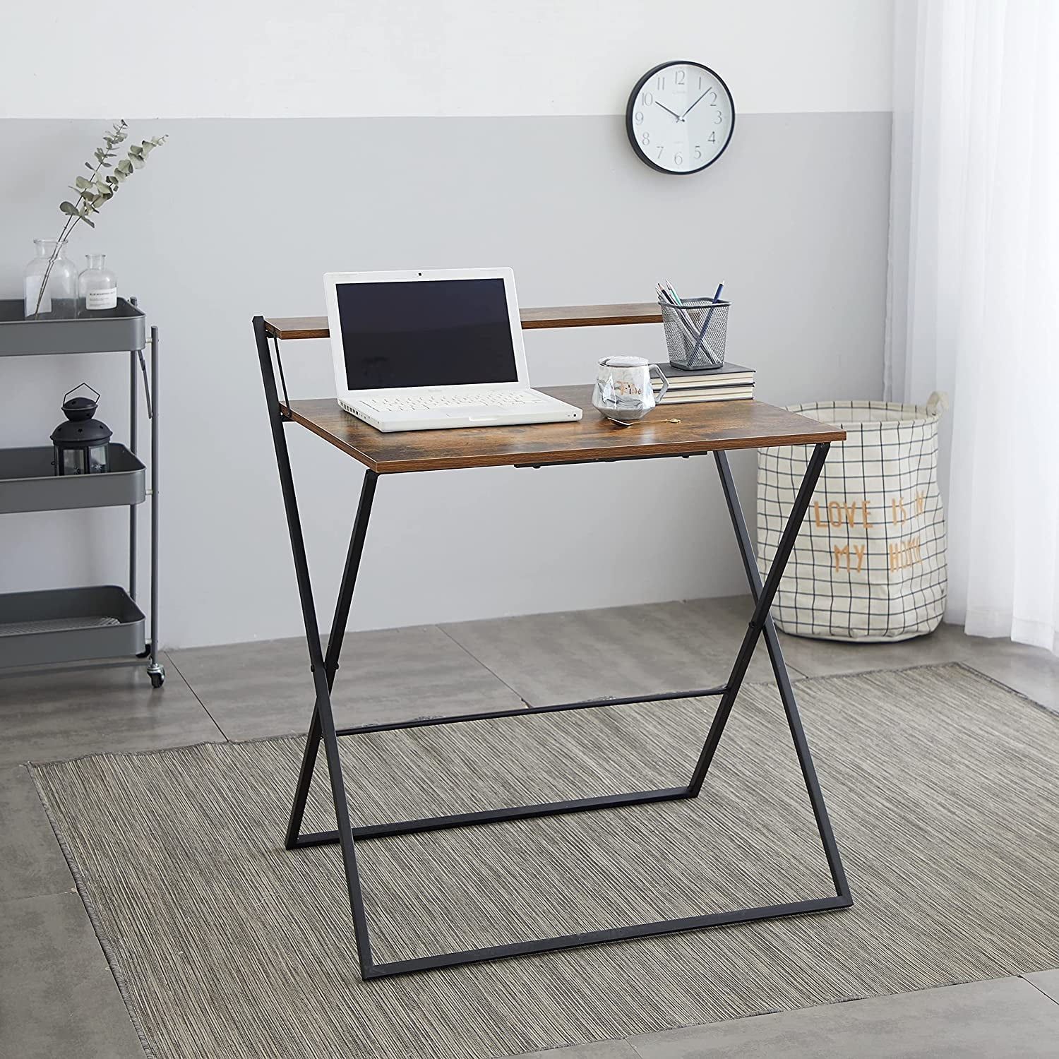 Urban Shop 2-Tier Folding Desk, Wood