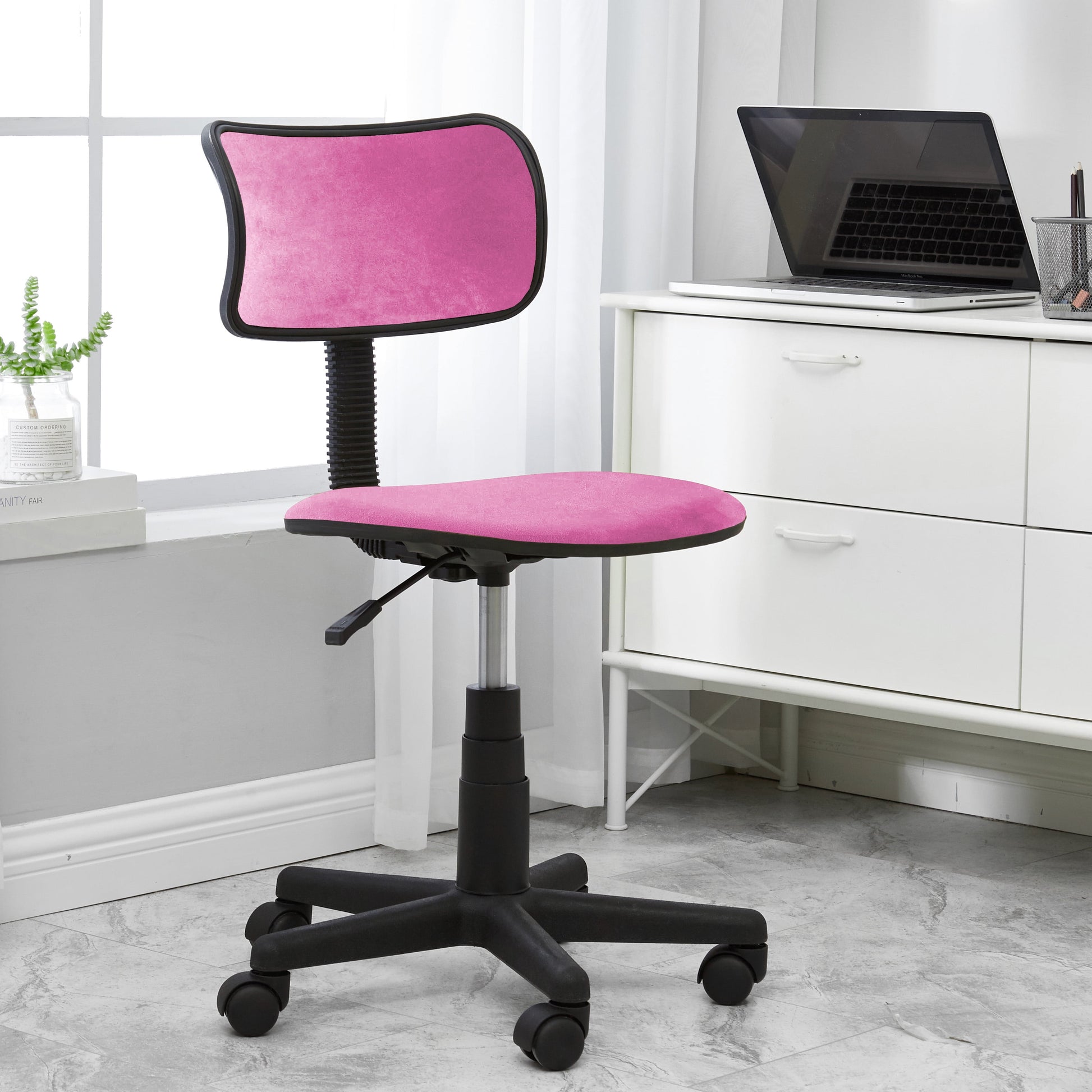 Urban Shop Pink Crushed Velvet Swivel Chair, Adjustable Height