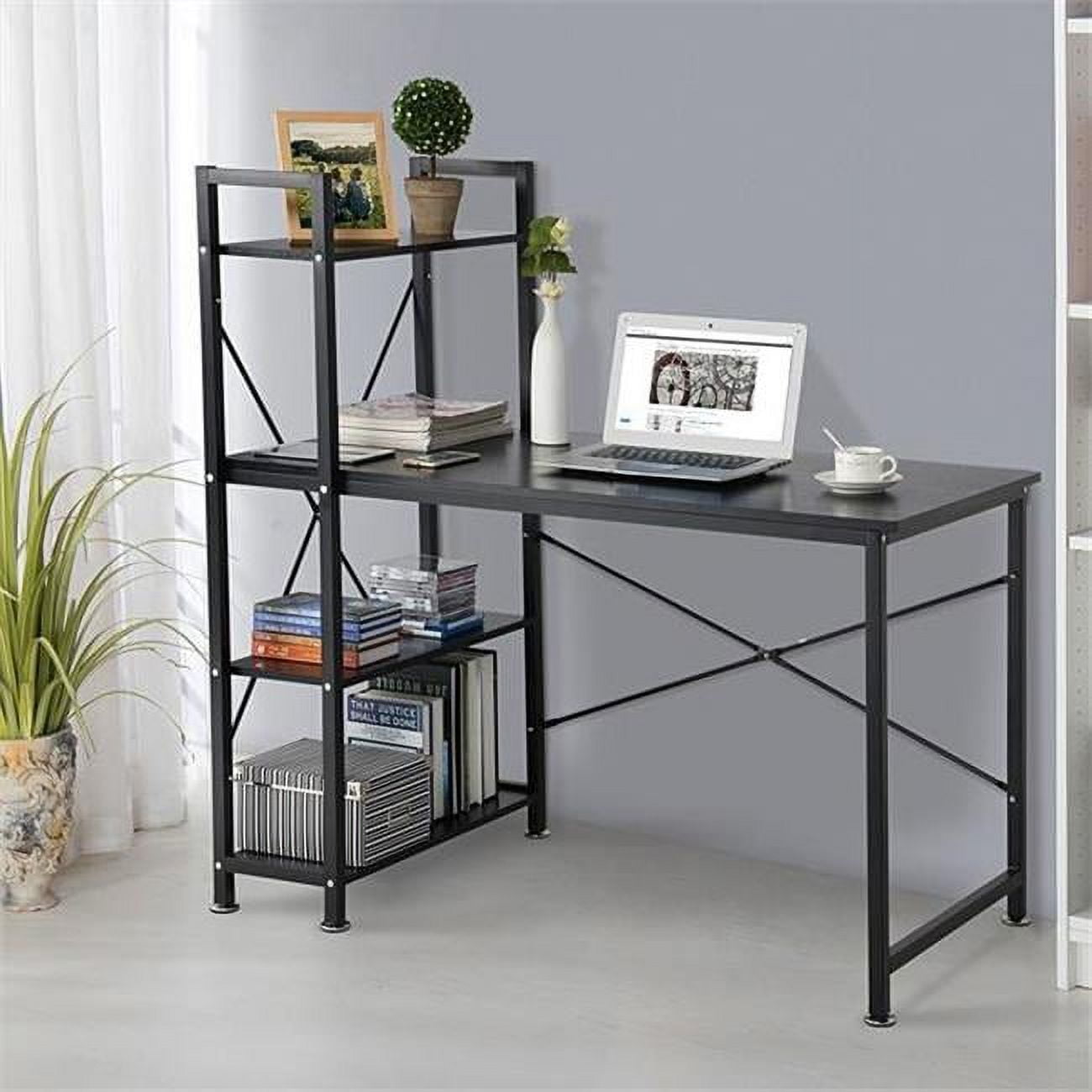 Utopia Alley Computer Desk with Shelves - 47-inch Black Metal Desk with 4-Tier Storage Bookshelves - Functional Desk with Storage, Study Table Desk, Craft Desk, Corner Computer Desk - Black