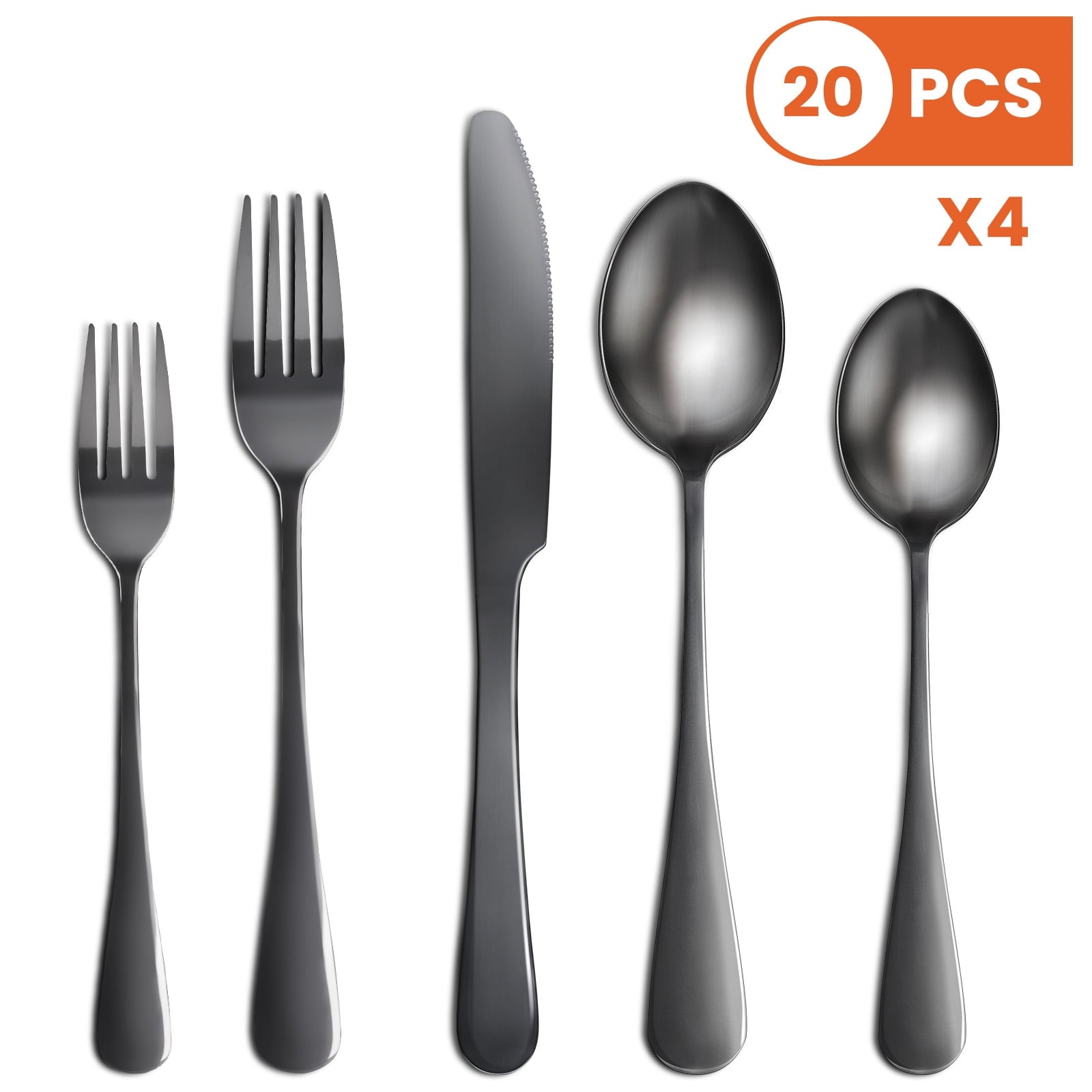 VAVSEA Silverware Set, 20 Piece Flatware Set for 4, Stainless Steel Tableware Cutlery Set for Home and Restaurant, Dishwasher Safe, Gun Gray