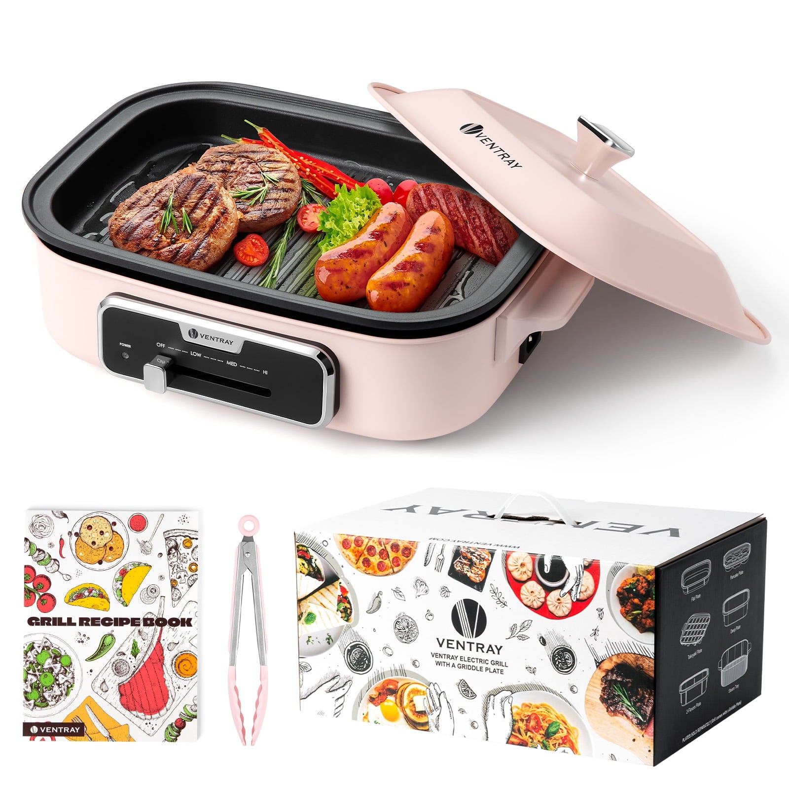 VENTRAY  Electric Indoor Grill Portable Korean BBQ Nonstick 1200W Classic 2.0 Pink