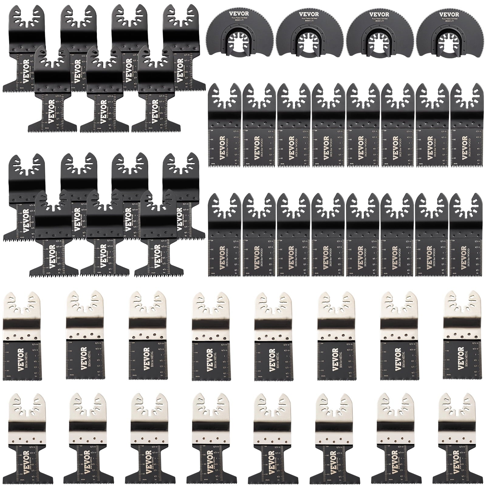 VEVOR 50 pcs Oscillating Saw Blades, Quick Release Multitool Blades Kit, HCS Tool Blades for Wood Plastic Metal Nails Bolts, Compatible with Dewalt Dremel Fein Worx Bosch Makita Milwaukee