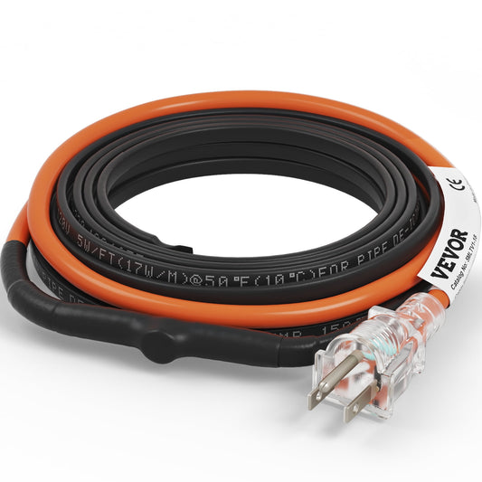 VEVOR Self-Regulating Pipe Heating Cable, 18-feet 5W/ft Heat Tape for Pipes Freeze Protection, Protects PVC Hose, Metal and Plastic Pipe from Freezing, 120V