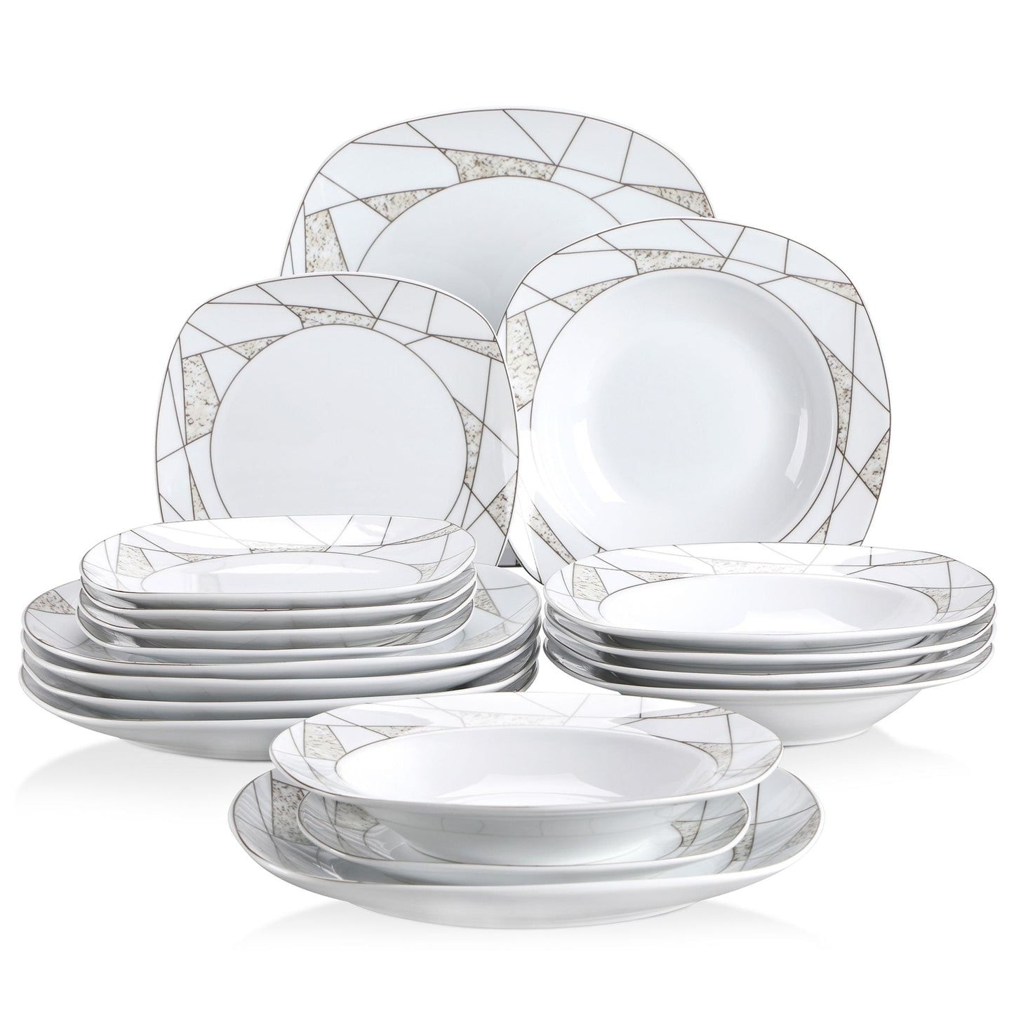 VEWEET, Series Serena, 20-Piece Porcelain Dinnerware Set, Ivory White Dinner Set, Service for 4