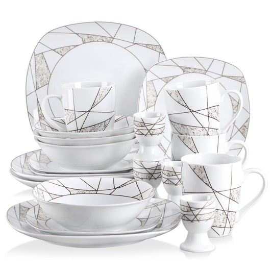 VEWEET, Series Serena, 20-Piece Porcelain Dinnerware Set, Ivory White Dinner Set, Service for 4