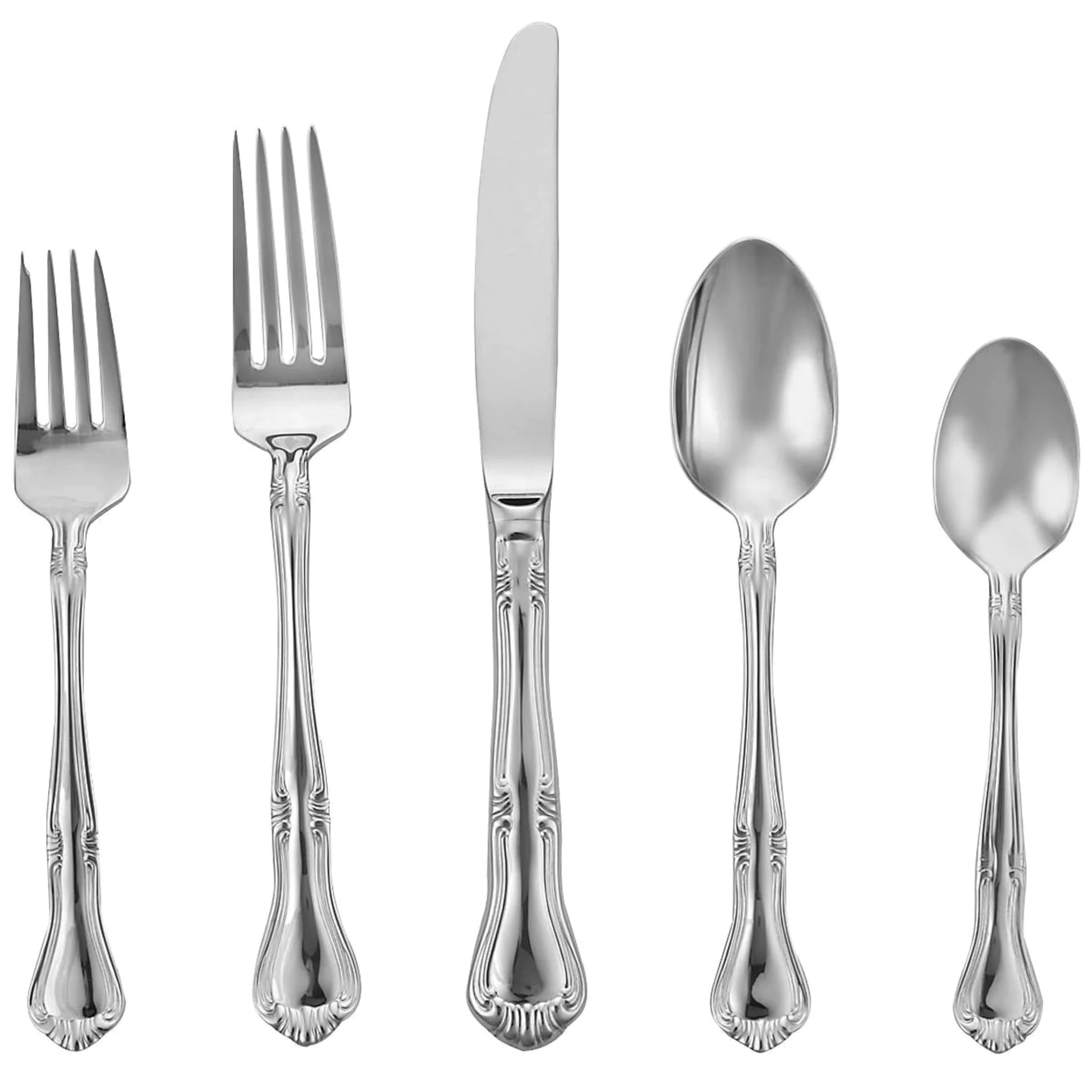 Gorham Valcourt Stainless Flatware 5 Piece Place Setting , Silver -