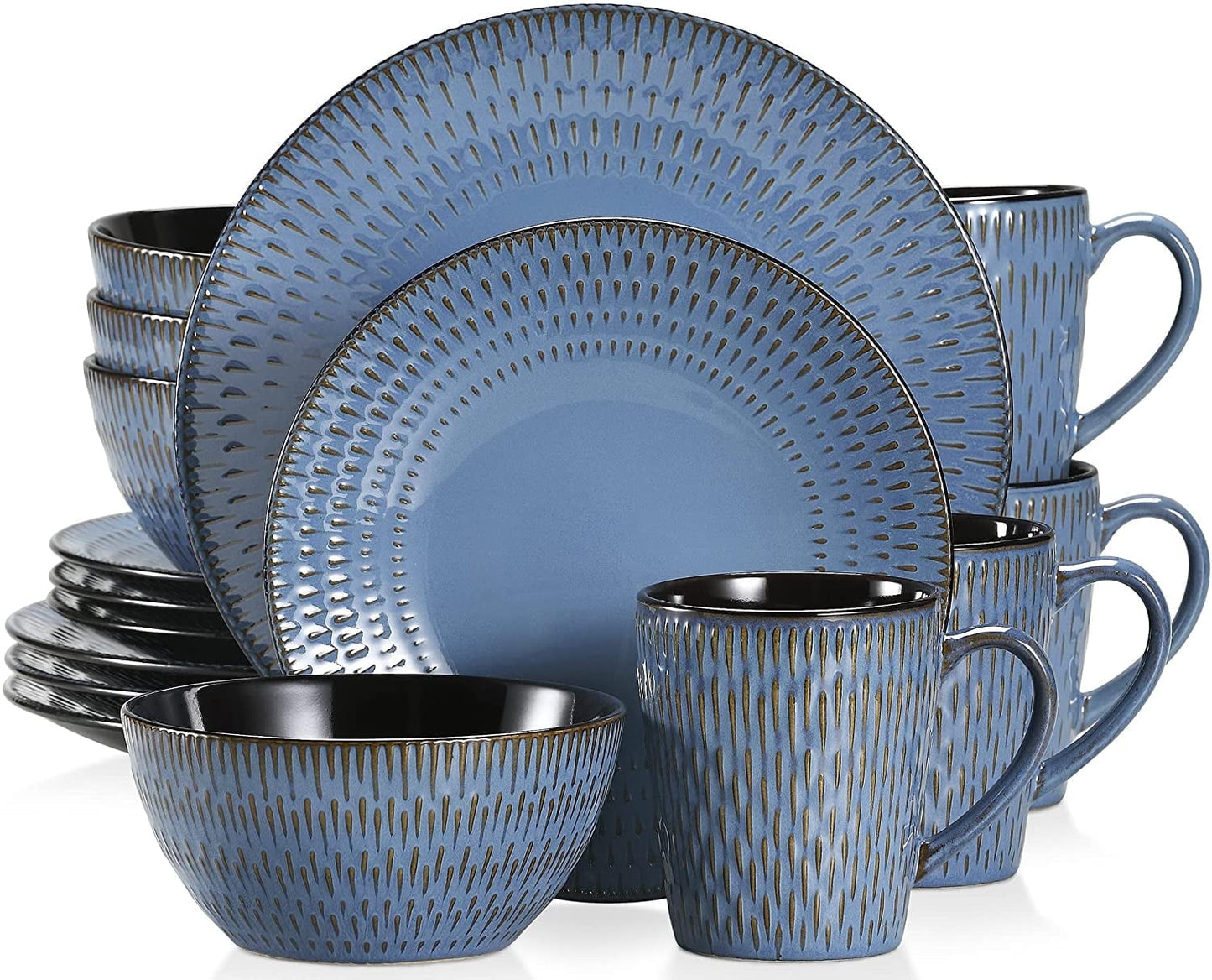 Vancasso, Series PLUVO, 16-Piece Stoneware Dinnerware Set, Blue Dinner Set, Service for 4