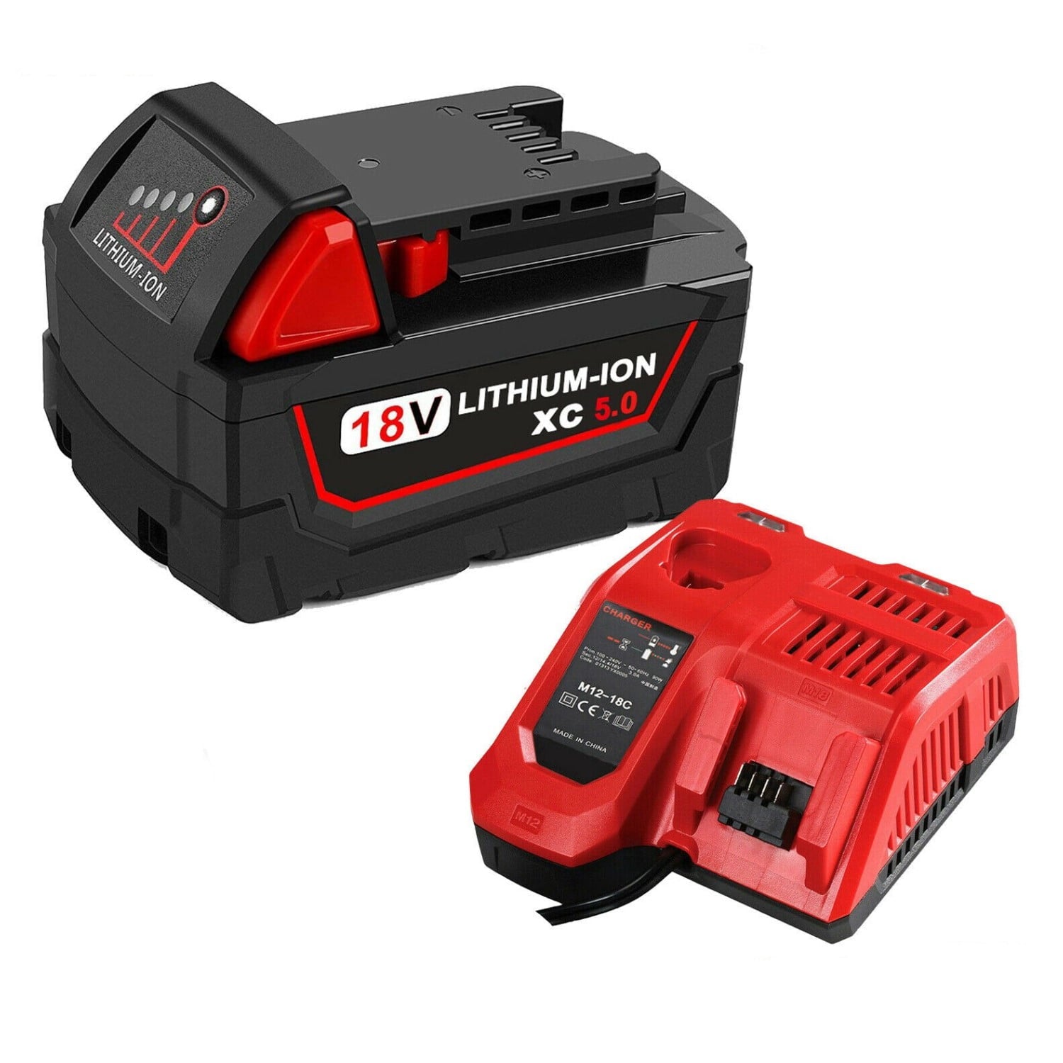 For Milwaukee M18 XC 5.0 AH Extended Lithium-ion Battery 48-11-1850 and Fast Charger