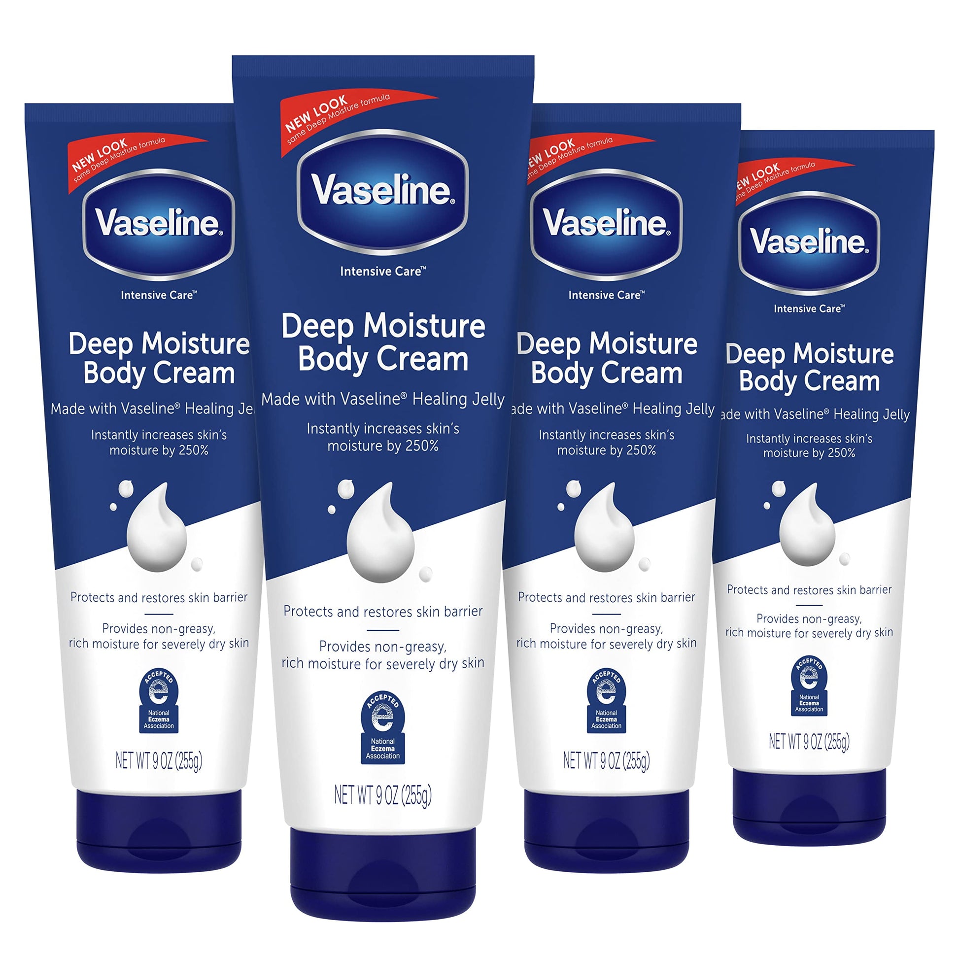 Vaseline Intensive Care Body Cream Deep Moisture 4 Pk With Healing Petroleum Jelly & Vitamin E Rich & Smooth For Dry Skin 9 Oz.