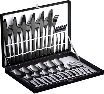 30-Piece Gold Silverware Set Cutlery Set, Velaze 18/10 Stainless Steel Utensils Service for 6 Person Include Dinner Spoon, Dinner Fork, Dinner Knife, Dessert Fork and Tea Spoon, Mirror Polished Design