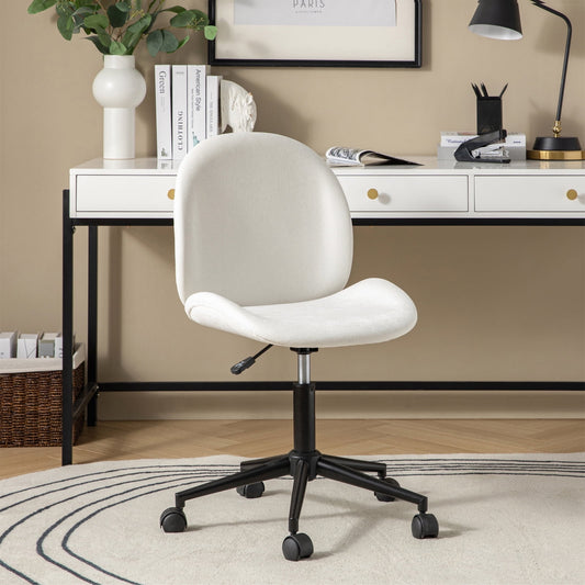 Modern Armless Home Office Chair Swivel Rolling Desk Vanity Chair for Makeup, Beige