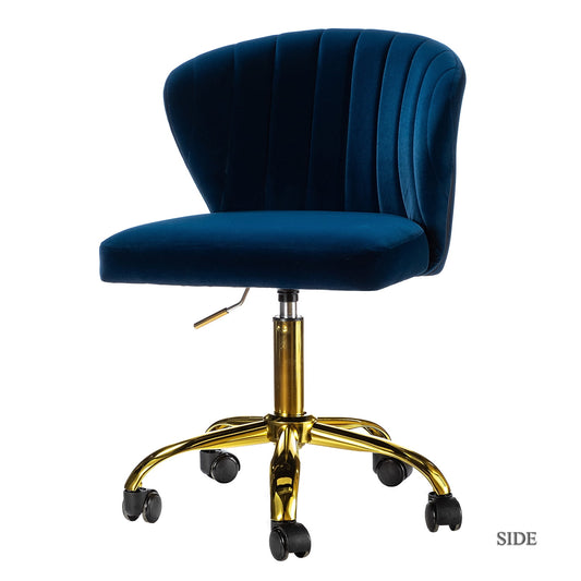 Velvet Swivel Task Office Chair, Tina's Home Adjustable Rolling Tufted Back Metal Leg Teen Navy