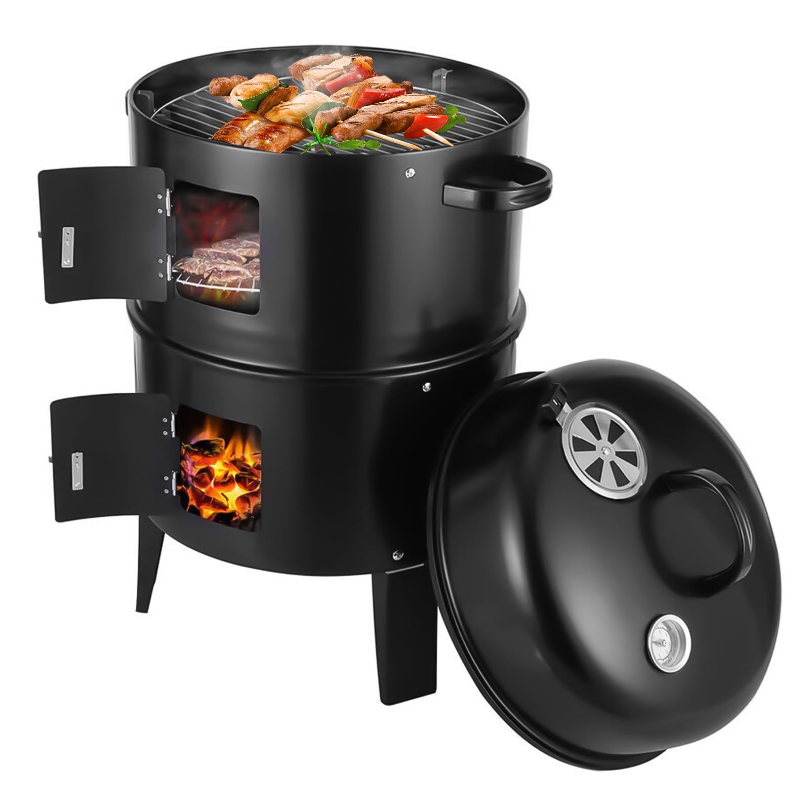 Vertical Outdoor Smoker BBQ Grill, Portable Roaster Pellet BBQ Meat Cookerm, Outdoor Small Charcoal Grills for Backyard Patio Barbecue, Outdoor Smoking, Camping BBQ, Outside Cooking