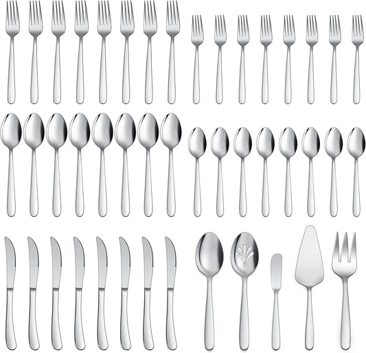 Vesteel 45 Piece Modern Silverware Set with Serving Utensils, Stainless Steel Flatware Cutlery Set for 8, Eating Utensils Tableware Include Forks Knives Spoons, Heavy Duty & Mirror Finished