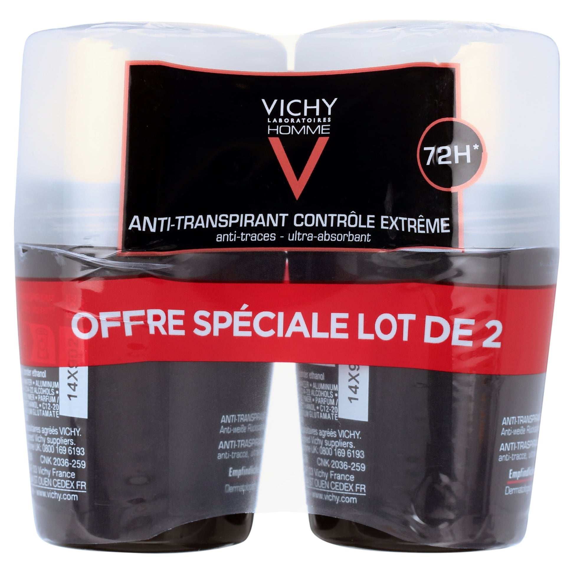 Vichy HOMME 72hr Anti-Perspirant Deodorant Extreme Control 2 x 50ml