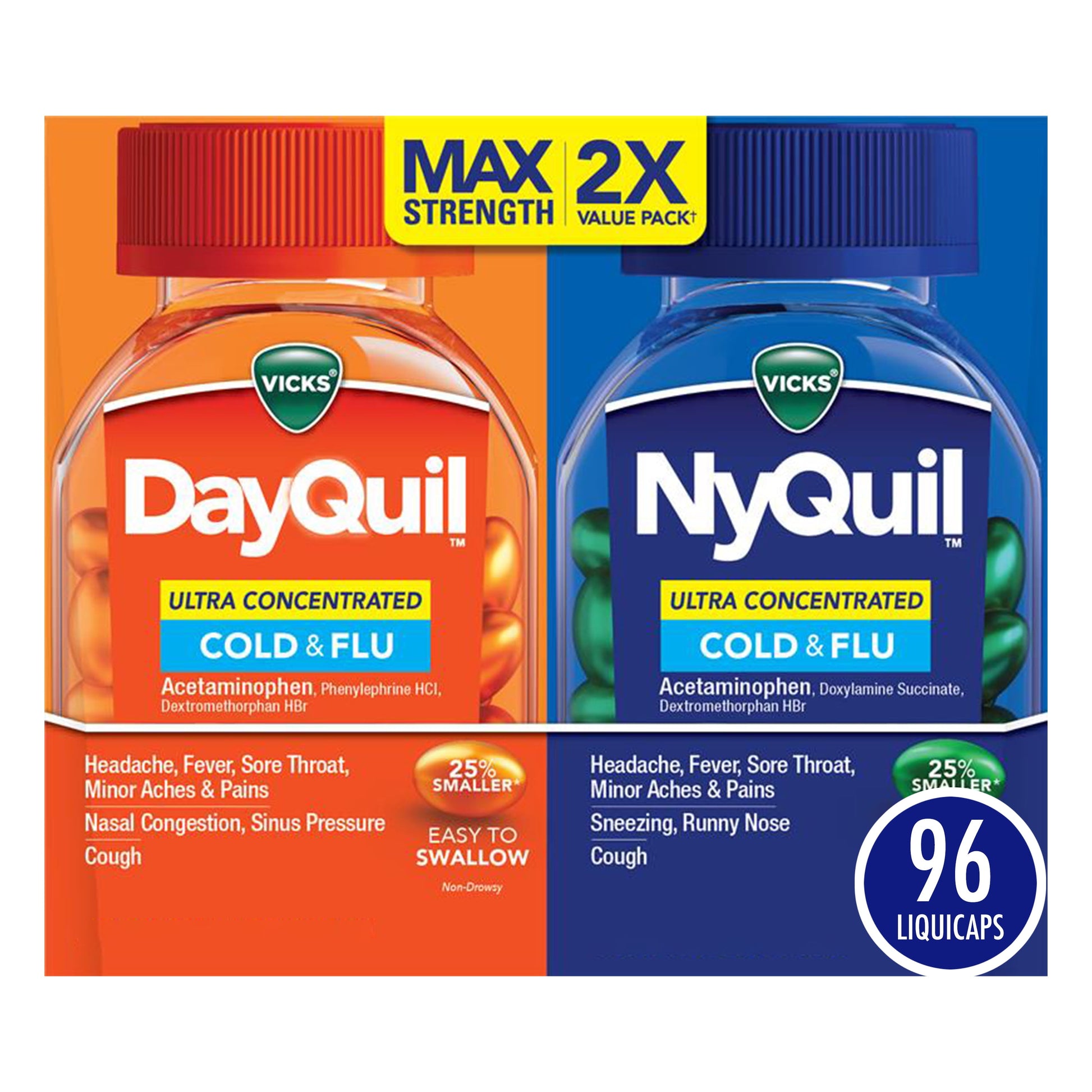 Vicks DayQuil and NyQuil Ultra Concentrated Liquicaps Cough and Cold Medicine, 96 Count