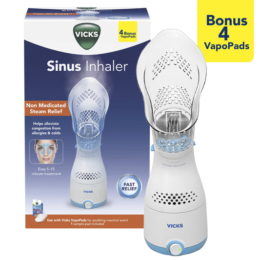 Vicks Steam Sinus Inhaler with 4 Bonus VapoPads, Allergies and Colds, White, VIH200