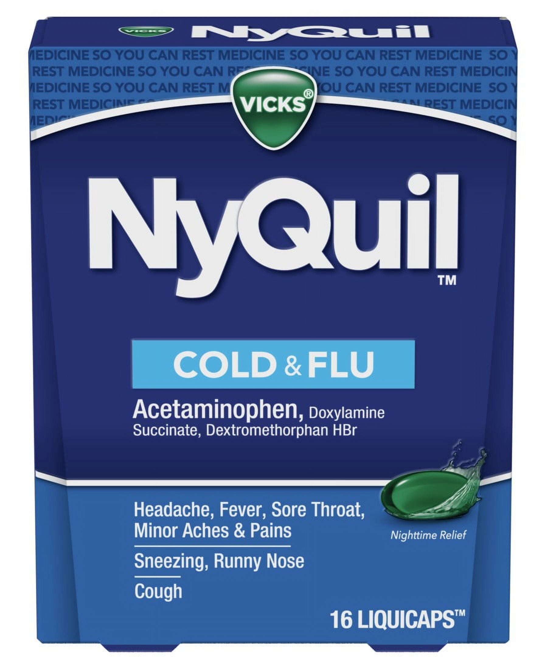 Vicks Nyquil Cold & Flu Liquicaps 16 Count (Pack of 3)