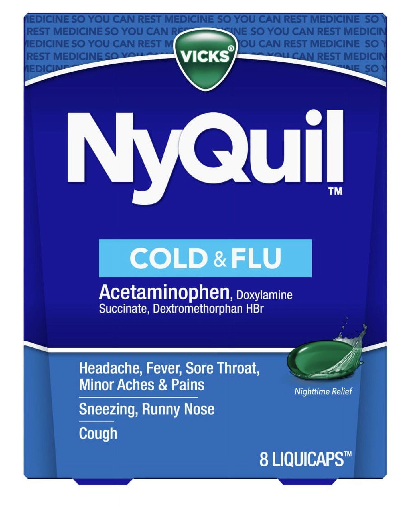 Vicks Nyquil Cold & Flu Liquicaps 8 Count (Pack of 3)