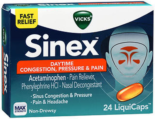 Vicks Sinex Daytime Congestion Pressure & Pain Liquidcaps, 24 ct, 3 Pack