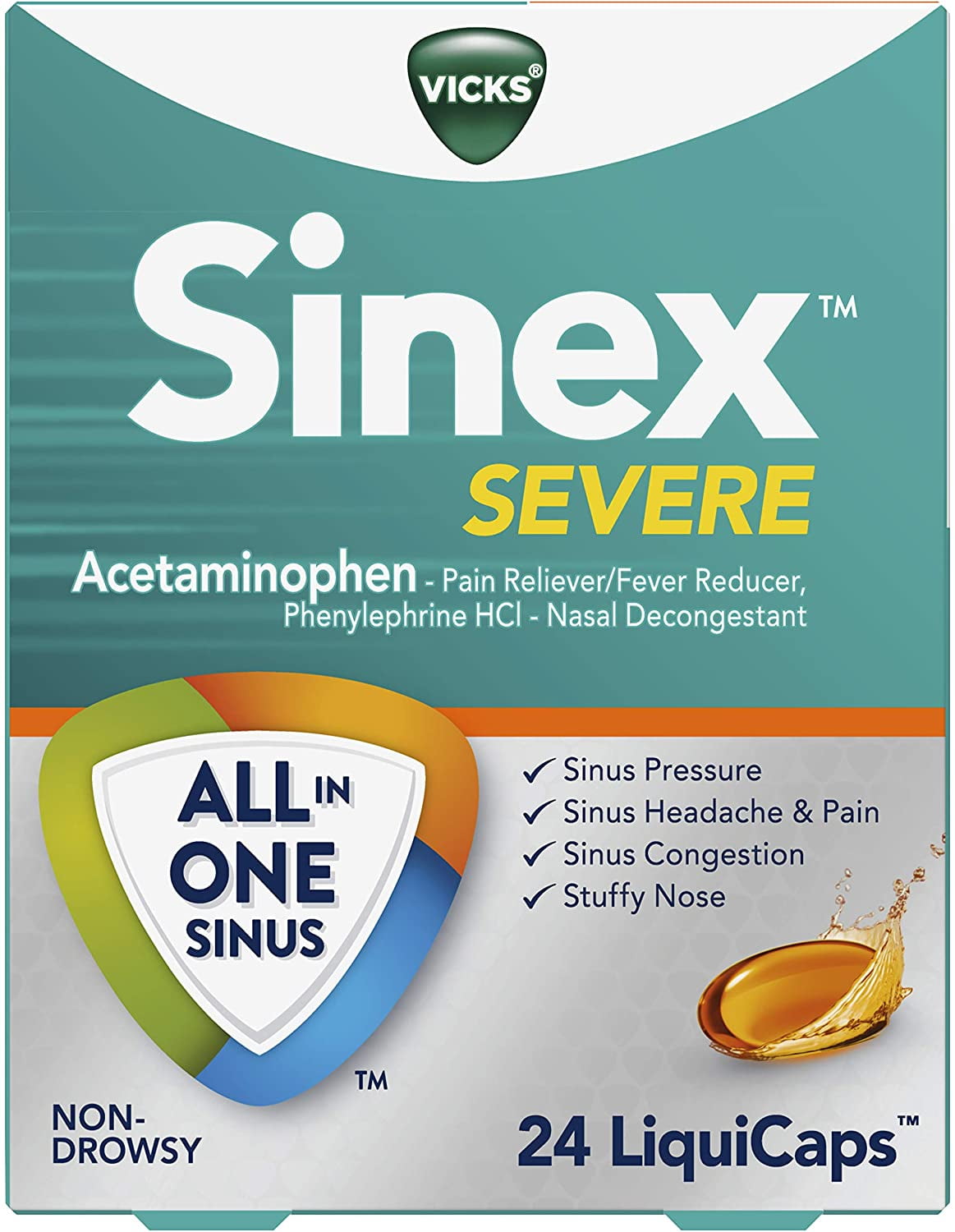 Vicks Sinex Severe Sinus Pressure & Headache Congestion HCI 24 ct, 5-Pack