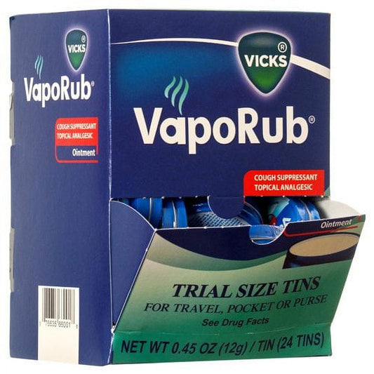 Vicks Vapo Rub Trail Size Tins 0.45oz (12g) 24 Dispenser Box