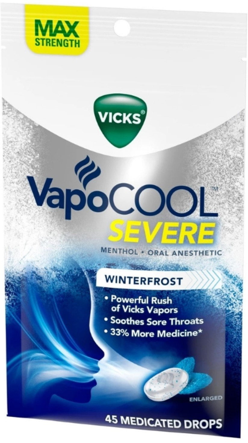 Vicks VapoCool Severe Medicated Throat Drops, Menthol, 45ct, 4-Pack