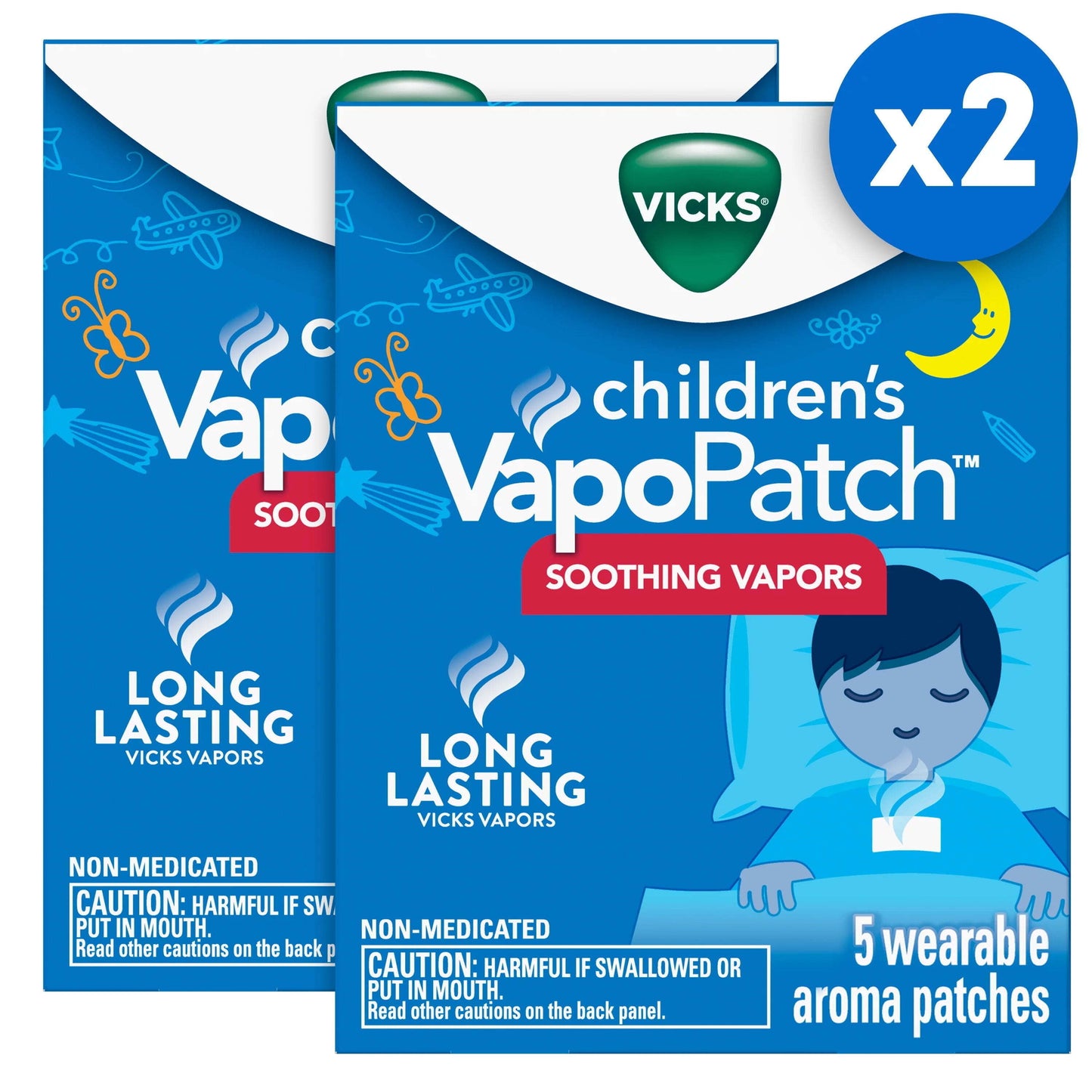 Vicks VapoPatch with Long Lasting Soothing Vicks Vapors for Children Ages 6+, Two 5ct Cartons