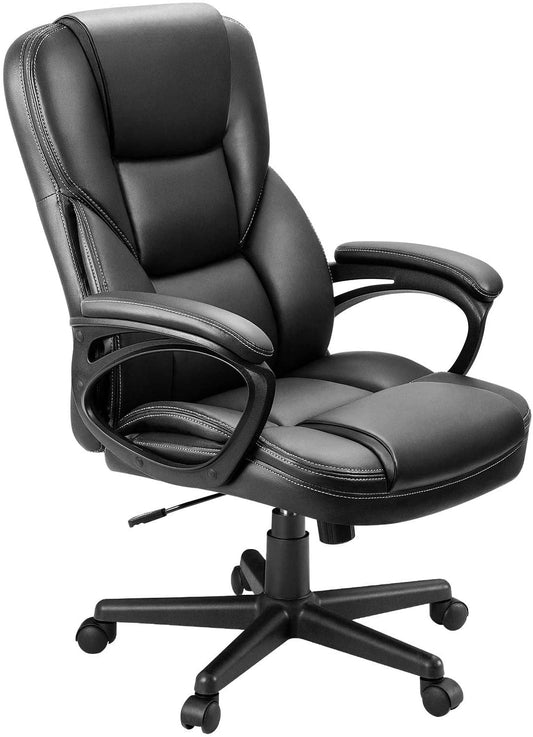 Vineego High Back PU Leather Executive Office Desk Chair Adjustable Business Manager’s Chair Ergonomic swivel Computer Chair with Lumbar Support and Armrest, Black